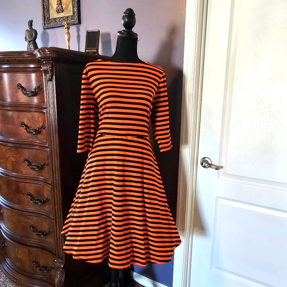 Unique Vintage Orange and Black Asymmetrical Dress